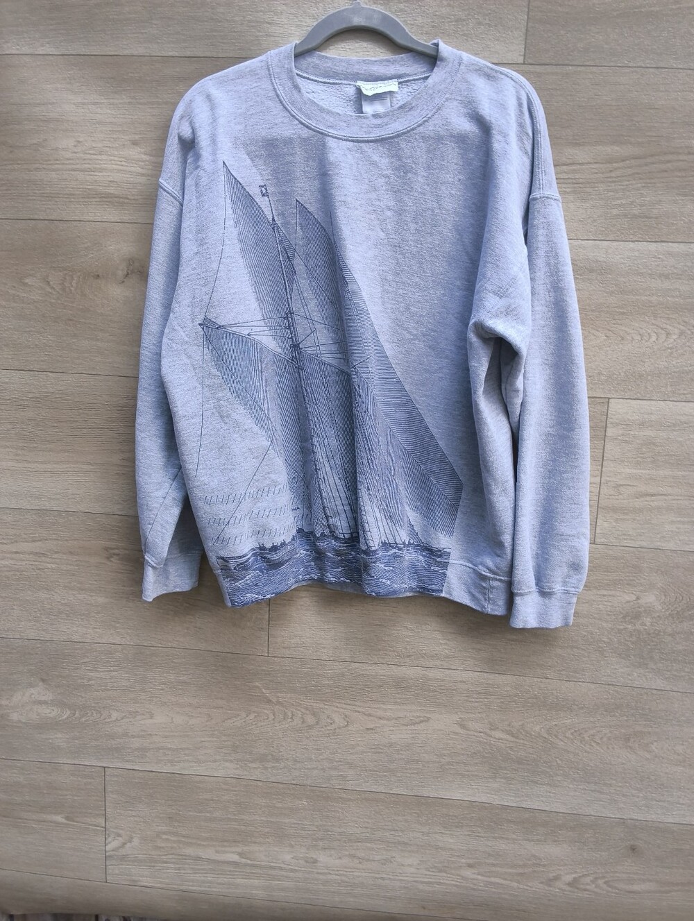 Vintage Marushka Handprints Sailboat Sweatshirt Mens Large Heather Grey Art 2297